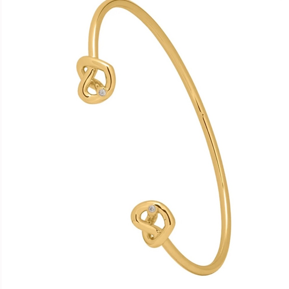 $78 Kate Spade Loves me Knot Double Heart Dainty Cuff Bracelet in gold - Picture 6 of 7